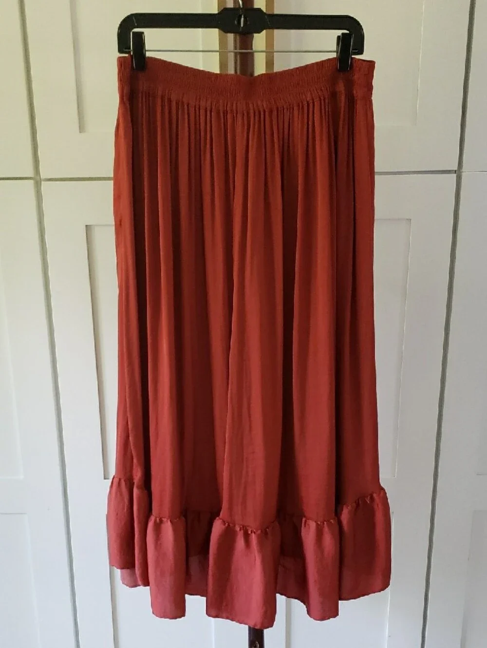 Elle Rust Ruffle-Trim Midi Skirt